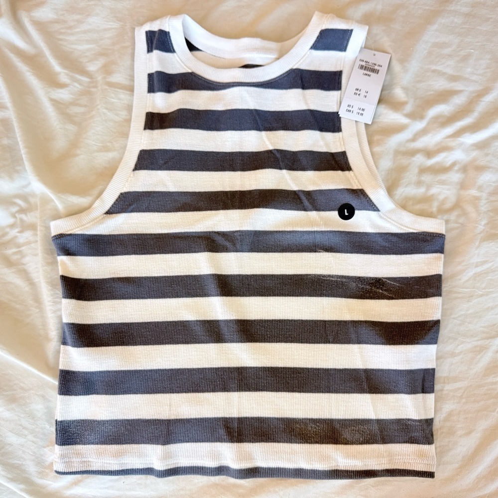 Hollister Navy and White Striped Crop Tank Top